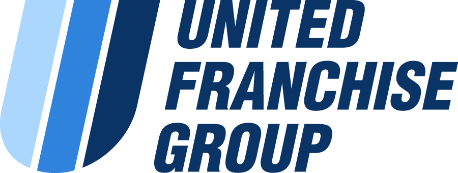 Logo of United Franchise Group featuring stylized three-stripe design to the left of the company name in bold capital letters.