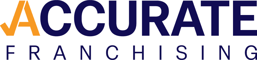 Logo of Accurate Franchising, Inc. featuring a dart hitting the center of a target on the left side of the text.